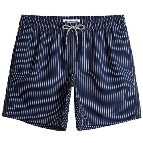 Image of MaaMgic Men's Swimming Trunks Quick Dry Fit Performance Surfing Short with Pockets,Dark Blue Stripes,M