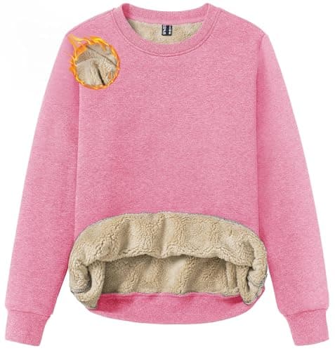 Image of TACVASEN Women's Warm Fleece Jumpers Cosy Tops Pullover Long Sleeve Cotton Sweatshirt Pink