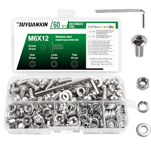 Image of 60 Set M6 x 12 mm Nuts and Bolts Assortment, Hex Socket Button Head Screws Bolts and Nuts Set, Stainless Steel Allen Machine Screws with Flat & Lock Washers Set
