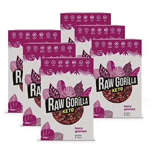 Image of Raw Gorilla Keto Berry Granola 6 Pack of 250g | Low Sugar, Vegan, No Added Sugar, Low Carb 4g Net Carbs, Plant Based Breakfast Cereal with Activated Nuts, Grain & Gluten Free