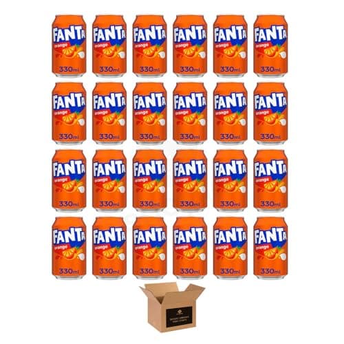 Image of Fanta – Original Fruit Flavoured Sparkling Fizzy Soft Variety Drinks, Cans Bottles | Orange, Lemon, Fruit Twist, Pineapple & More | Regular & 0 Sugar | (Cans 24 pack- 330ml, Orange)