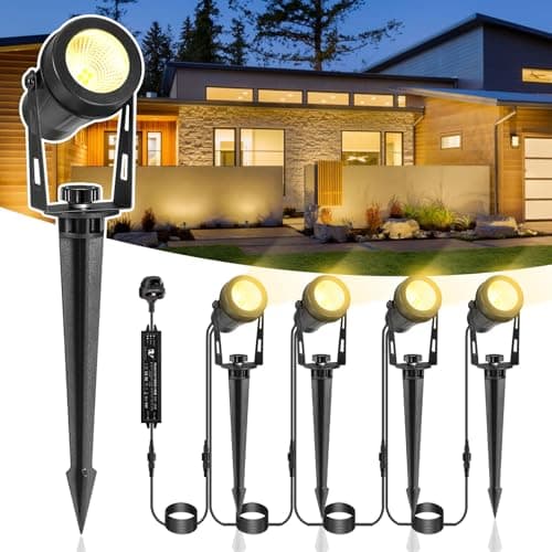 Image of IRISECO 4-1 Garden Spot Lights, 15M Outdoor Spotlight with Adapter, 12V Low Volt LED Garden Lighting, IP65 Waterproof, Outdoor Spot Lights Mains Powered for Yard (3000K)
