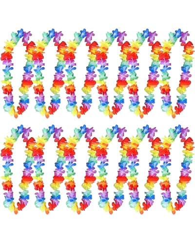 Image of 12pc Hawaiian Garland Flower Lei Necklace Hawaiian Tropic Flower Garlands for Adults for Hawaiian Fancy Dress, Hawaiian Party Decorations, Hawaiian Leis Tropical Party Decorations Hawaiian Decorations