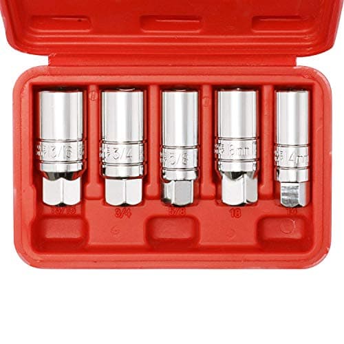 Image of CASOMAN 5 Piece 3/8-Inch Drive Spark Plug Socket Set, 6-Point, Rubber retaining Inserts, 5/8-Inch, 3/4-Inch, 13/16-Inch, 14mm, 18mm