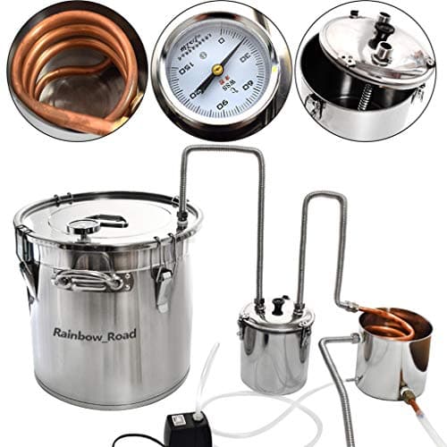 Image of 13 Gal 50L DIY Alcohol Distiller Moonshine Still Copper Tube Still Kits Water Distiller Wine Boiler Home Brewing Kit Thumper Keg Stainless Steel for Making White&Fruit Spirit (13 Gal / 50L)