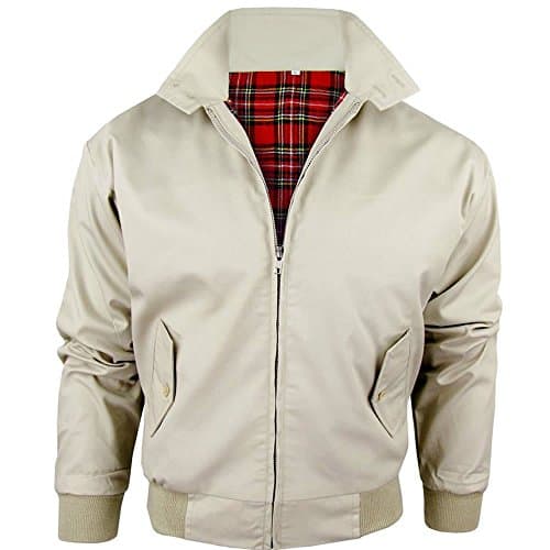 Image of Army And Workwear Harrington Checked Lined Jacket - Made in UK - Mens Zip Up Classic Bomber Jacket, Stone (Beige), XXXXL