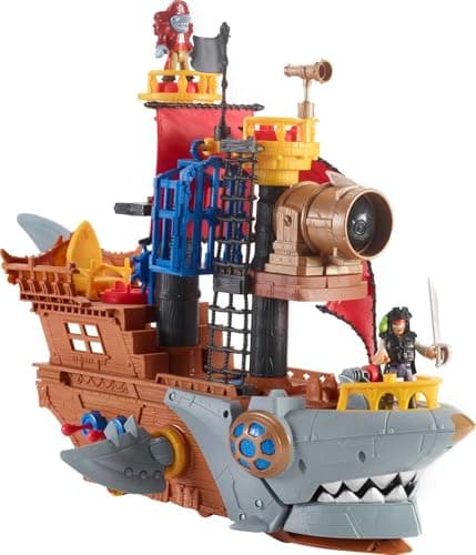 Image of Fisher-Price Imaginext Preschool Toy Shark Bite Pirate Ship Playset with Figure & Accessories for Pretend Play Kids Ages 3+ Years, HGN68