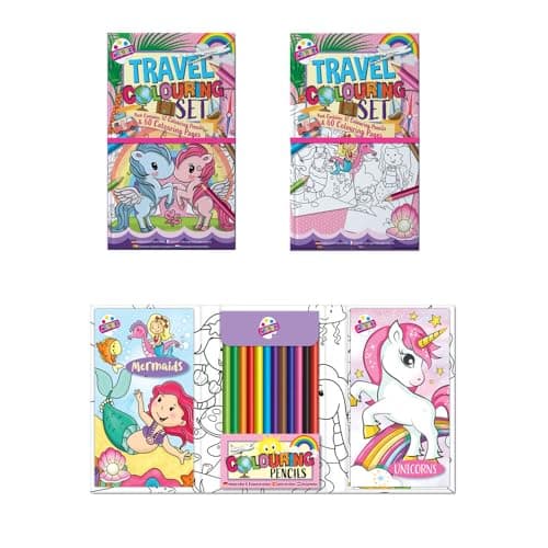 Image of Sixstore Relaxing Antistress, Set of 2 Colouring Books, Kids Girls Colour Therapy Assorted Design Travel Size 18 x 11cm, Pocket Colouring Set, 60 Relaxing Designs per Set with 12 Pencils