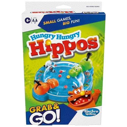 Image of Hasbro Gaming Hungry Hungry Hippos Travel Game, Travel Games for Kids, Portable Grab and Go Marble-Chomping Game for Ages 4+