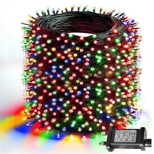 Image of Dazzle Bright Christmas Lights Outdoor, 60M 600 LED Green Wire String Lights with 8 Modes and Timer, Waterproof Christmas Decorations Light for Indoor Patio Garden Xmas Party Tree, Multi-Coloured