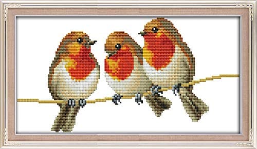 Image of Awesocrafts Unstamped Cross Stitch Kits, Three Little Birds Easy Patterns Cross Stitching Embroidery Kit Supplies, Counted Options for Adults Beginners Kids Gifts (Birds, Counted)