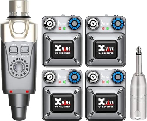Image of Xvive U4R4 Wireless In Ear Monitor System 4 Receiver and 1 Transmitter IEM system for Band Rehearsal and Live Performance (4 Receiver and 1 Transmitter)