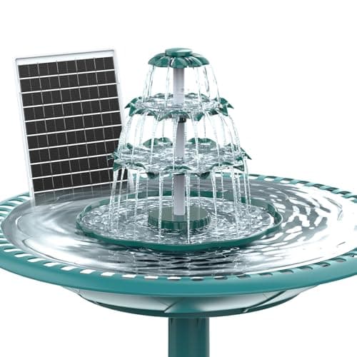 Image of AISITIN 3-Tier Solar Bird Bath Fountain with 1200mAh Battery, 6.5W Solar Powered Water Pump with 9.18ft Cable, Detachable Cascading Water Feature & Winter Bird Feeder for Garden, Patio and DIY Pond