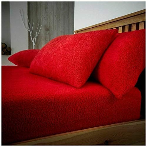 Image of Teddy Bear Pair Pillowcases Warm Cosy Soft Plush Fleece Pillow case (Red)