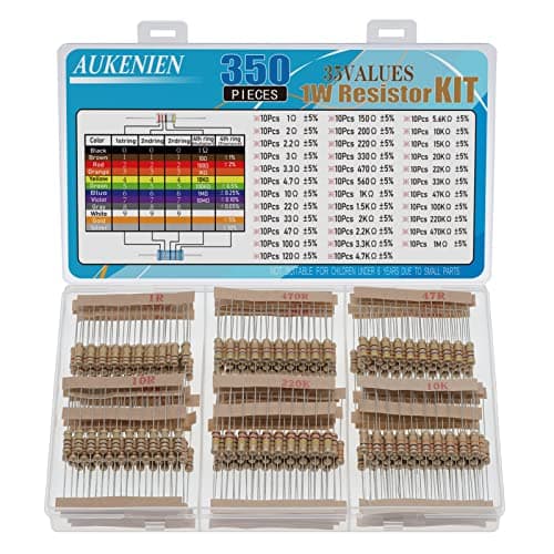 Image of AUKENIEN 1W Resistor Assortment Kit 35 Values 350pcs 1 Watt 1 Ohm to 1M Ohm Carbon Film Resistors Set 1Watt Common Resistors Assorted RoHS Compliant with ±5% Tolerance for Electrical DIY Projects