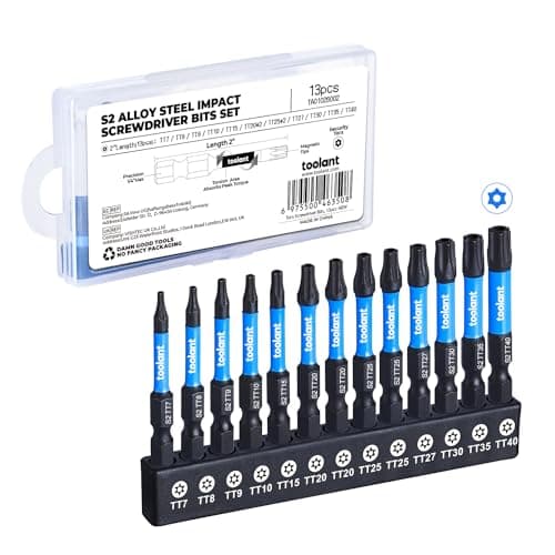 Image of toolant Impact 2” Torx Bit Set 13pcs (T7-T40), 1/4” Hex-Shank S2 Steel Star Bit Set, CNC Machined Tips with Magnetism, 2” Long with Storage Box