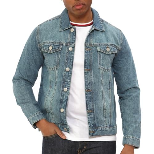 Image of NOROZE Men's Jacket Denim Trucker Jacket Classic Washed Vintage Style Jeans Coat For Men (L, Light Blue)