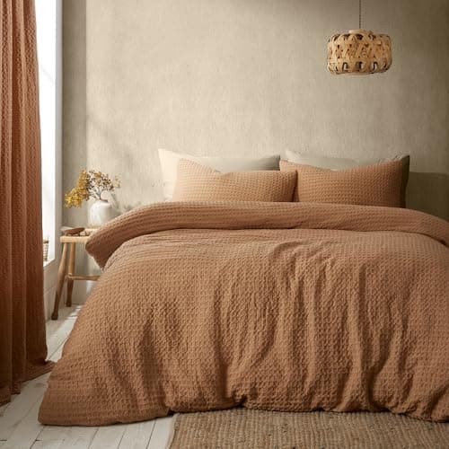 Image of Pineapple Elephant Muscat Waffle Double Duvet Cover Set with Pillowcases Caramel
