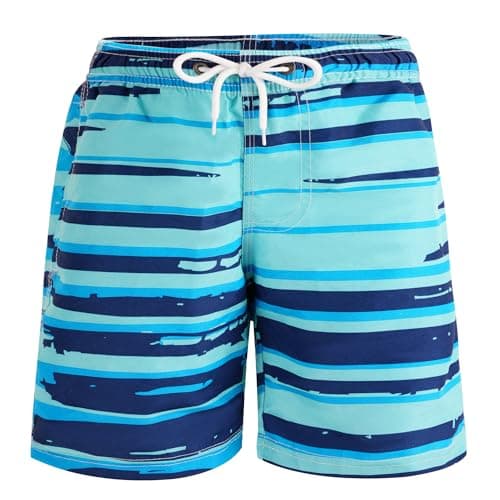 Image of TRAMLE Boys Swimming Trunks Kids Beach Shorts with Mesh Lining 13-14 Years Toddler Printed Shorts Quick Dry Board Shorts Blue