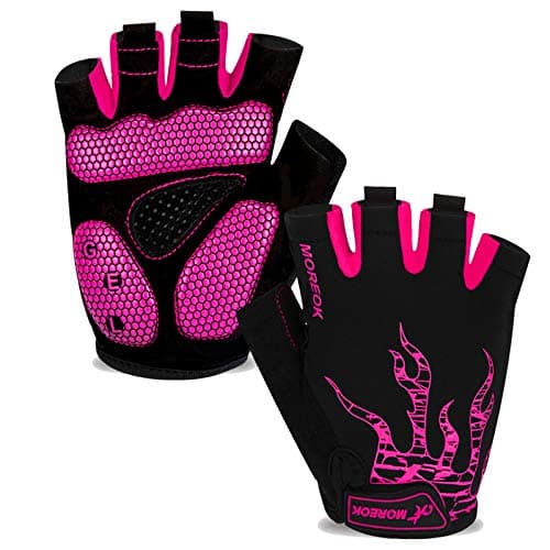 Image of MOREOK Cycling Gloves for Men/Women |5MM Gel Bike Bicycle Gloves|Gel Padding|Silicone Grip|All Day Comfort|Anti-Blister|Outdoor Sports（Pink-M
