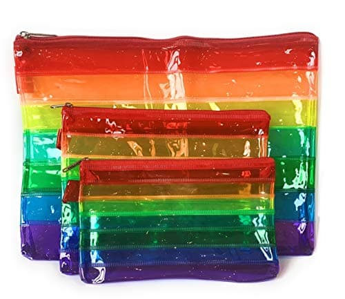 Image of 3 Clear Rainbow Tuff Bag Zip Wallet Pouch Flat Pencil Case Large A4 A5 A6 Wallets Folder Set Boys Girls School