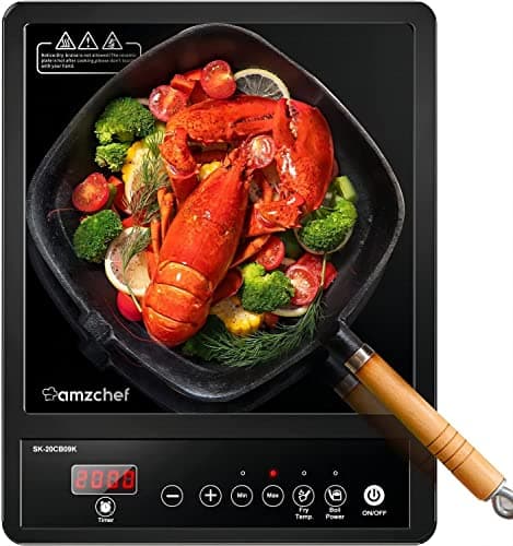 Image of AMZCHEF Single Induction Hob, Portable Induction Hob, 10 Temperature Settings and Power levels from 300W to 2000W, Black Frosted Glass Panel,Sensitive Press Control, 3-hour Timer