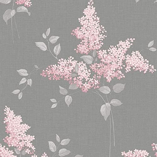Image of Phoebe Floral Wallpaper Pink/Grey - Leaves - Belgravia 59001