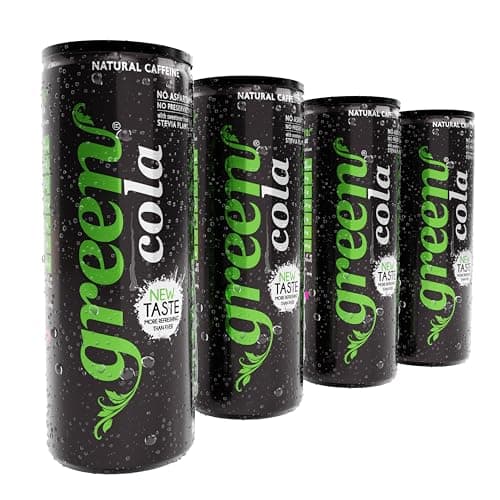 Image of Green Cola - Low Calorie Soft Drink - Sweetened with Stevia, Sugar-Free, Naturally Caffeinated from Green Coffee Beans, No Aspartame - Delicious and Healthy Alternative - Pack of 4 Cans x 330ml