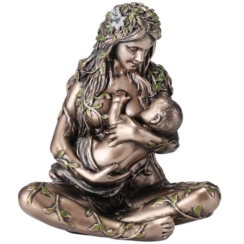 Image of Veronese Design 4 3/8 Inch Mother Earth Gaia Nurturing Baby Resin Miniature Hand Painted Bronze Finish Sculpture