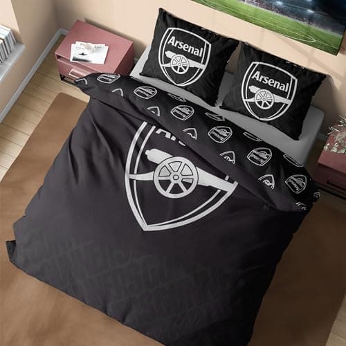 Image of Get Trend Arsenal FC Double Duvet Cover Set, Reversible Football-Themed Bedding Set with 2 Pillowcases, Ultra Soft & Durable Duvet Quilt Bedding Cover (Black Arsenal, Double)