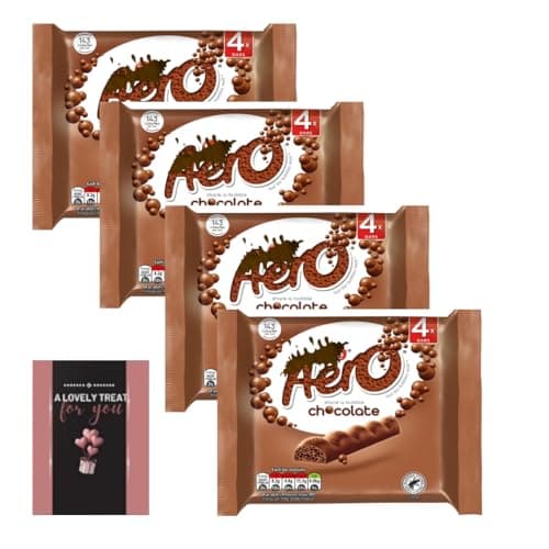 Image of Aero Bubbly Milk Chocolate Multipack Chocolate Bars 4 pack (4 x 27g)- Good for Sharing Snacks Hamper Gift Treat Christmas Birthday