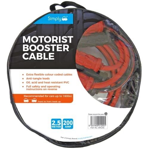 Image of Simply SM200 Zip-bag Motorist Jump Leads Booster Cable 200AMP 2.5M Long Anti-tangle leads Oil acid and heat resistant PVC Fully Insulated Metal Clips and Operating Instructions