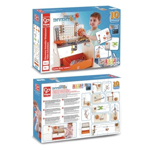 Image of Hape E3028 Junior Inventor Discovery Scientific Workbench, Portable Wooden Workbench - 10 Experiments