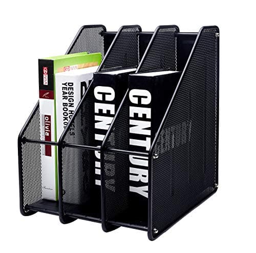 Image of Exerz Magazine Holder Triple Rack, Mesh Metal - 3 Compartments Vertical - Documents/ Notebooks/ Folder/ Organiser(Black)