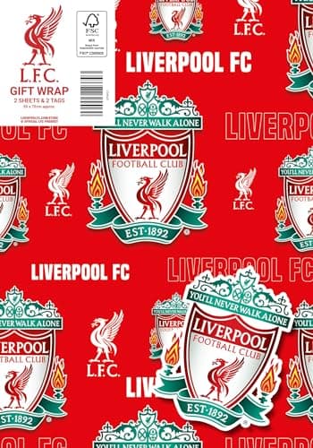 Image of Liverpool FC Wrapping Paper 2 Sheets 2 Tags, Liverpool Football Gift Wrap