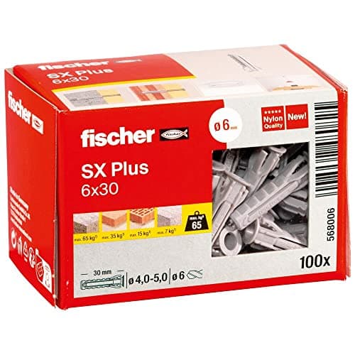 Image of fischer 568006 SX Plus Expansion Wall Plug, 6mm x 30mm, Pack of 100