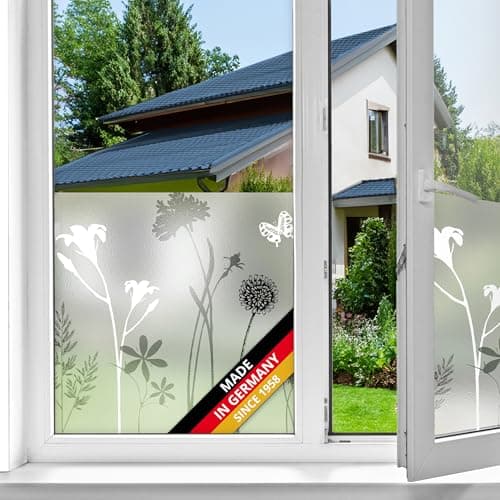 Image of d-c-fix window film privacy Blossom – 45cm x 1,5m – static vinyl films for glass windows with a modern flower pattern – self-adhesive, opaque, frosted, decorative for bathroom, home & kitchen