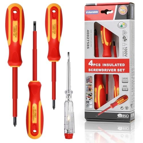 Image of E·Durable 4pcs VDE Screwdriver Set, Magnetic Insulated Screwdriver Set to 1000v, Multifunctional Tool Kit Chrome Vanadium Screwdrivers TPR Handle for Home and Professional Use, Red