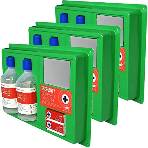 Image of Premium Large 500ml Twin Bottle Eye Wash Bandage Wall Mounted Sign Station - Triple Station Pack