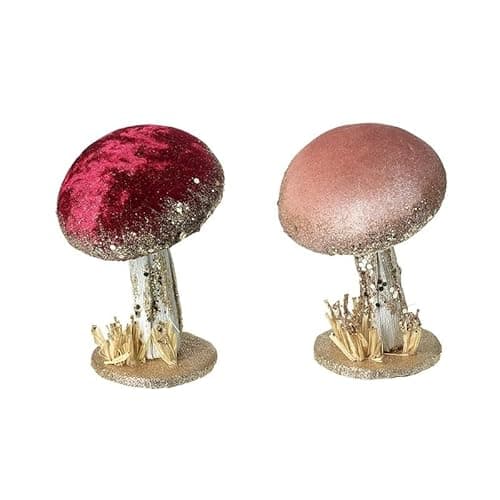 Image of Heaven Sends Mix of 2 Velvet Mushrooms Tabletop Decorations 8.5cm x 12.5cm