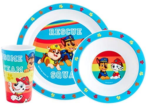 Image of PAW Patrol Kids Tableware Set – 3 Piece Reusable PP Plate, Bowl & Cup Set for Children – Skye, Chase, Marshall, Rubble Tumbler & Dinnerware Set for Mealtimes – for 36+ Months & Up