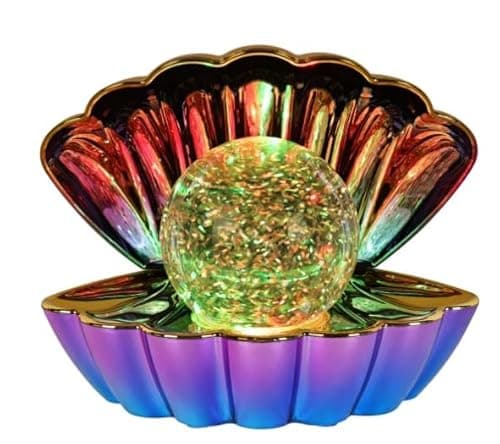 Image of Dnaaz Opal Gold Metallic-Col.Ch'g Clam wt Glitter Pearl Sea Shell LED Colour Changing Lamp