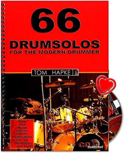 Image of 66 Drumsolos for the modern drummer - huge source of inspiration for every drummer - from beginner to professional - teaching material by Tom Hapke with CD and colourful heart-shaped music clip