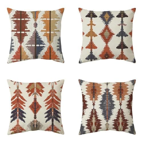 Image of BREASOME Cushion Covers 45 x 45 cm Set of 4 Bohemian Abstract Geometric Cushion Covers Polyester Decorative Square Throw Pillow Cases for Sofa Couch Bedroom Living Room