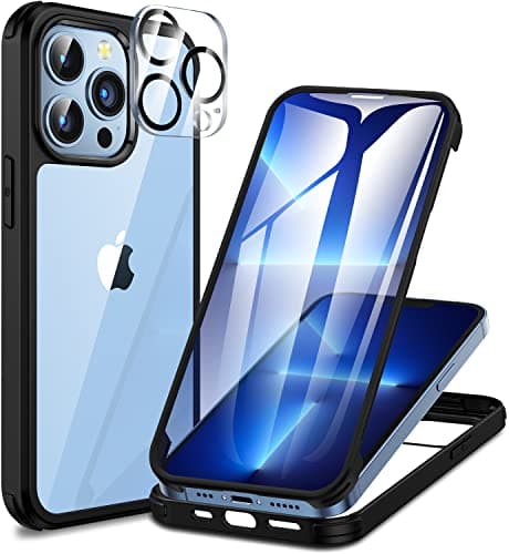 Image of CENHUFO Compatible with iPhone 13 Pro Case Built-in Glass Screen Protector with Camera Lens Protector, 360°Full Body Heavy Duty Protective Phone Case for iPhone 13 Pro case Shockproof -Black