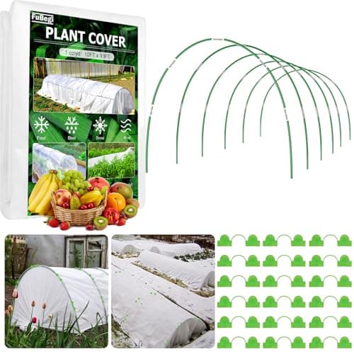 Image of 36pcs Garden Greenhouse Hoops for Raised Beds, Grow Tunnel Netting Hoops, 3x10M Garden Fleece Frost Protection 30gsm Horticultural Fleece Kit, Plant Cover Antifreeze Plant Blanket Fleece Protection