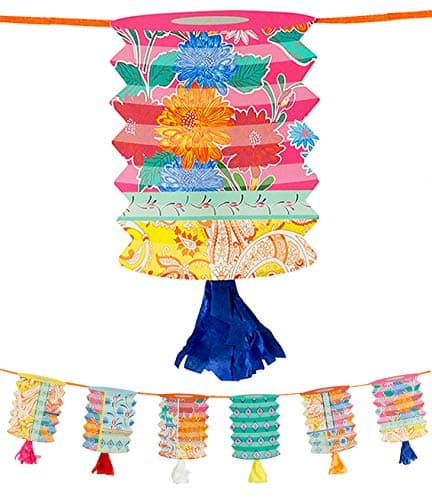 Image of Talking Tables Paper Lantern Garland Bunting with Tassels-3m | Brightly Coloured Boho Party Decorations for Encanto Birthday, Mexican Fiesta, Chinese Celebration, Summer Garden, GARLANDLANT