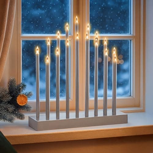 Image of Marco Paul Silver Christmas Candle Bridge - 17 Warm White LED Lights Battery Powered Festive Candle Arch for Christmas Table Decoration, Windowsills and Mantels