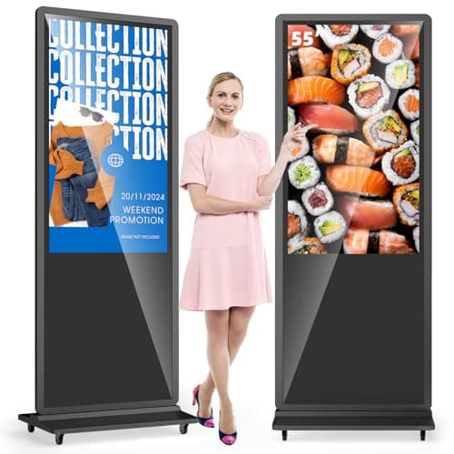 Image of MWE 55 Inch 4K Touchscreen Digital Signage Display Kiosk, LCD Totem Advertising Display Screen with 4 Wheels, Android System, Suitable for Retail Shop, Restaurant, Shopping Mall and Commercial Center