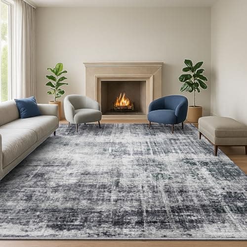 Image of SOANNY Living Room Rug 160x230 cm Large Non-Slip Washable Low Pile Modern Abstract Area Carpet for Bedroom, Hallway, Kitchen, Laundry, Entryway, Utility, Beside Sofa, Office, Light Grey